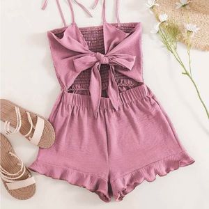 Pink front tie romper